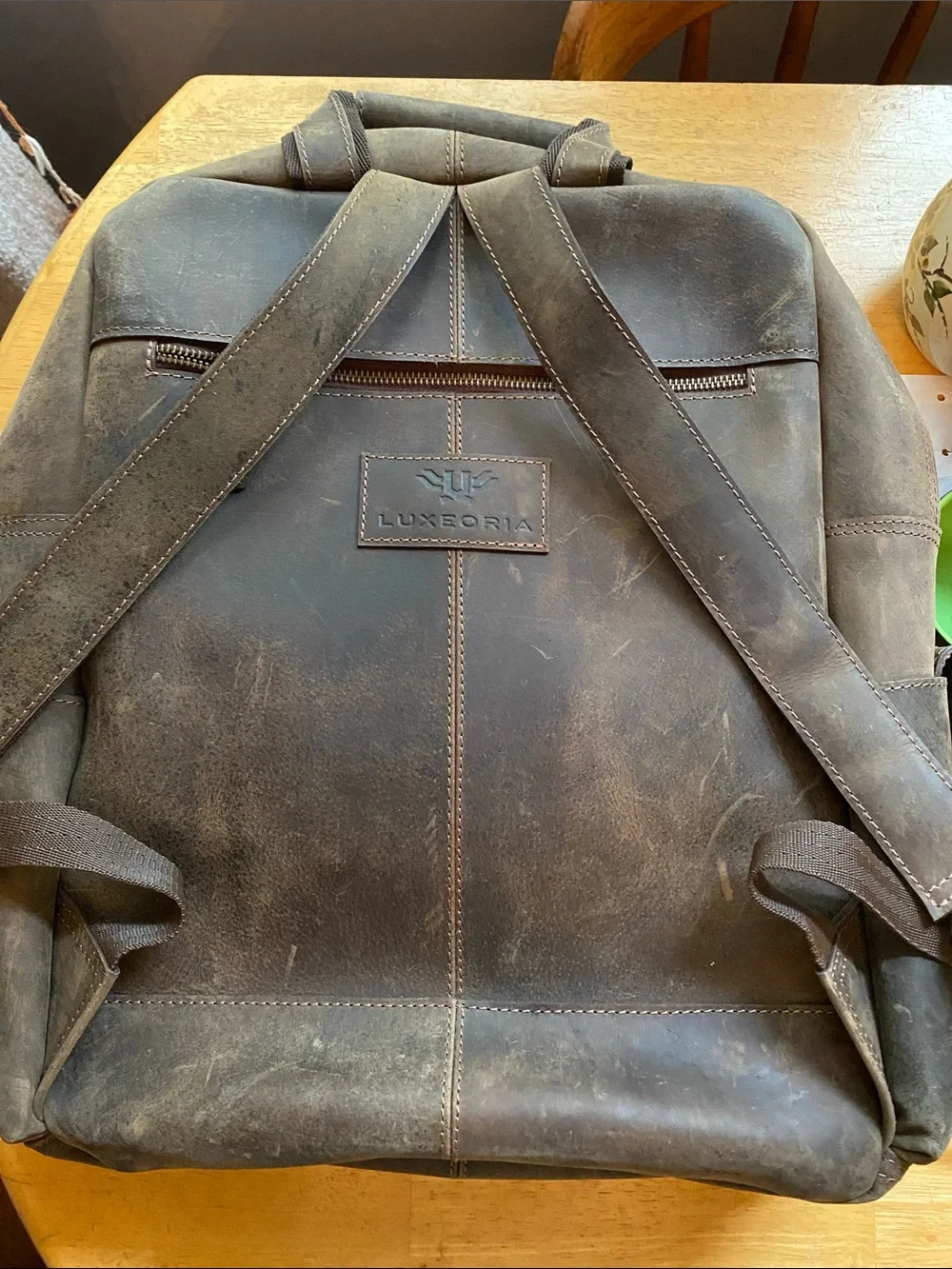 LUXEORIA Multi Pocket Bafallo Leather Laptop Utility Backpack Brown